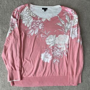 Talbots Sweater Womens 2X Pink Floral Lightweight Puff Sleeve Preppy Spring